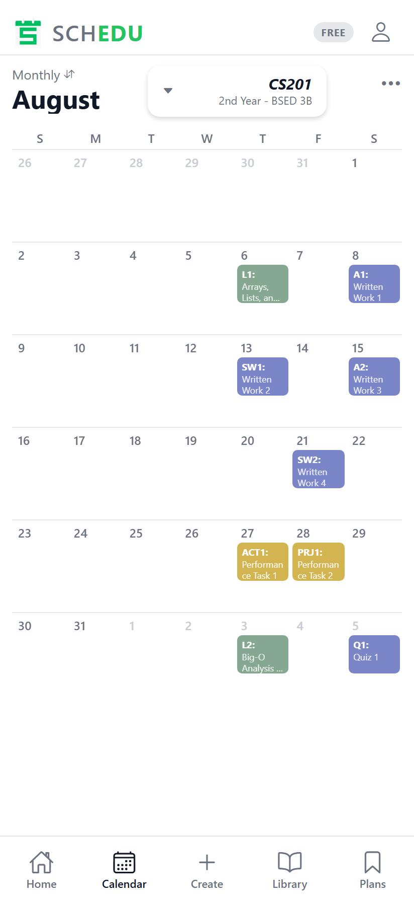 SchEDU app showing a complete term auto-planned across the month