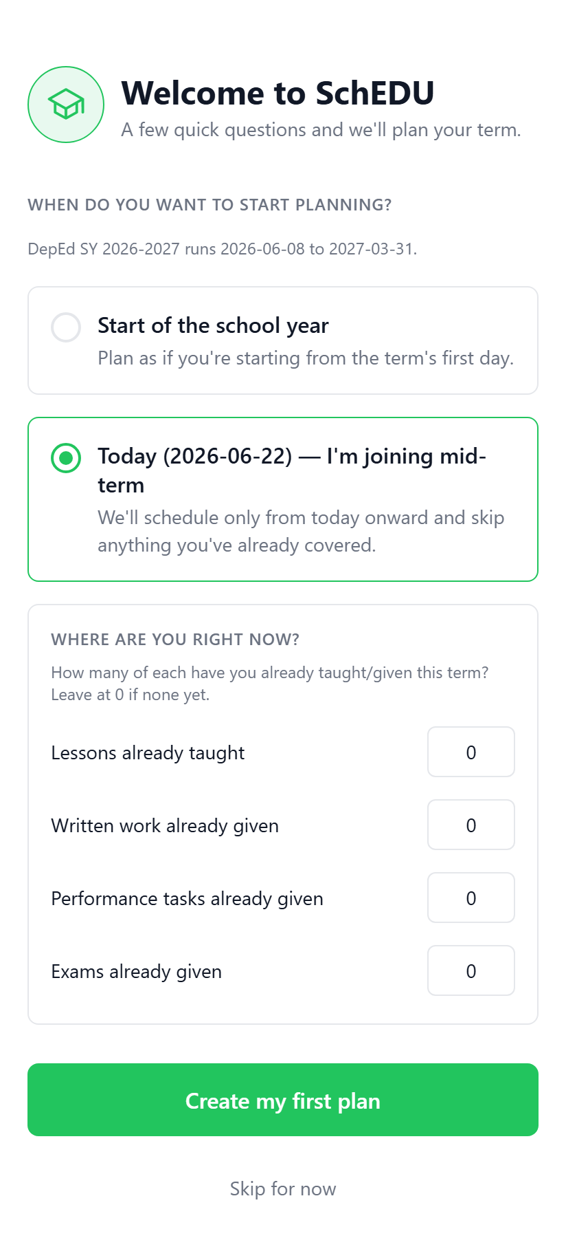Start any time, even mid-term